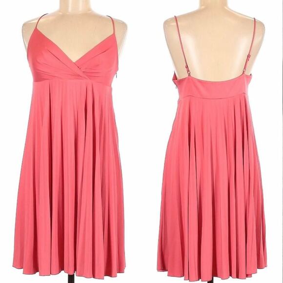 MaxAndCleo NWT Coral Sunburst Pleated Mini Dress Size 8 - Picture 16 of 16